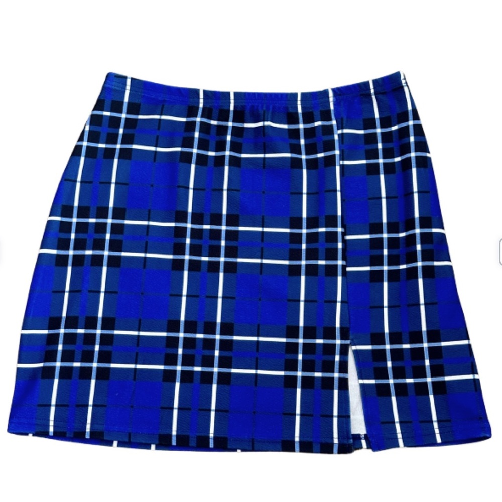 XL blue plaid skirt